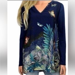 Anthropology Navy Floral Long Sleeve Top size M